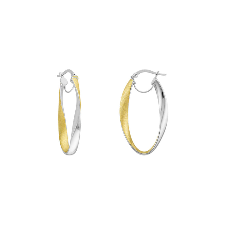 14 Karat 2 Tone Gold Polished/Satin Medium Hoop Earrings