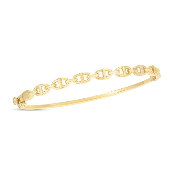 Ladies 14 Karat Yellow Gold Puffed Mariner Bangle Bracelet