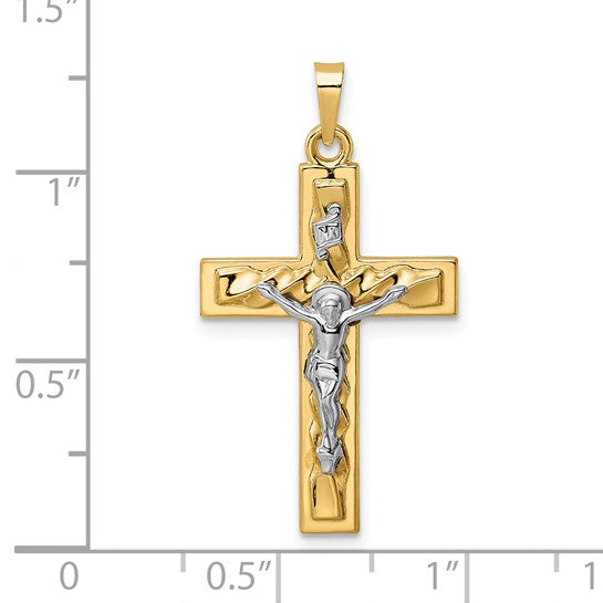 14 Karat 2 Tone Gold Small Polished Cross Charm Pendant