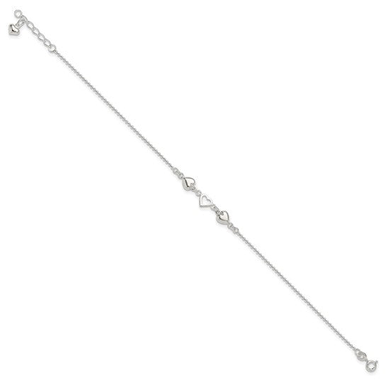 Sterling Silver Heart 10 inch Ankle Bracelet