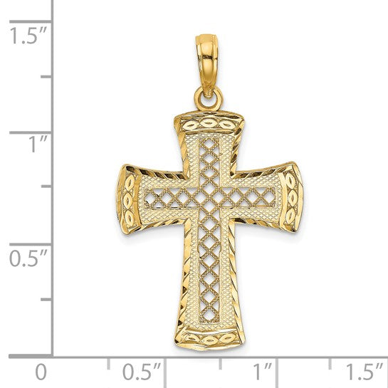 14 Karat Yellow Gold Small Diamond Cut/Satin Cross Charm Pendant