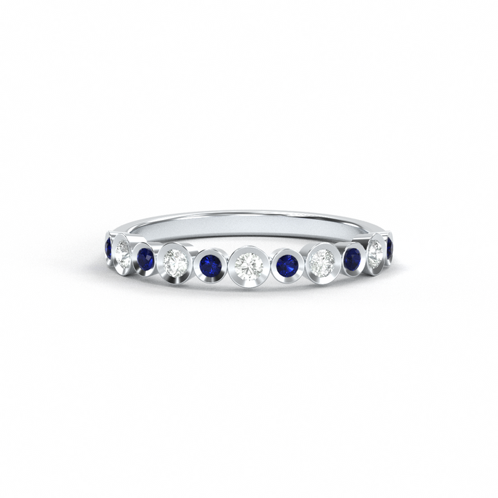 Lady's 14 Karat White Gold Contemporary Diamond and Sapphire Fashion Ring