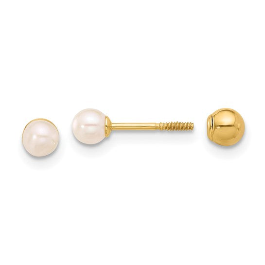 14 Karat Yellow Gold Front and Back Pearl Stud Earrings