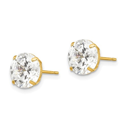 Yellow 14 Karat Gold 8mm Round Cubic Zirconia Studs