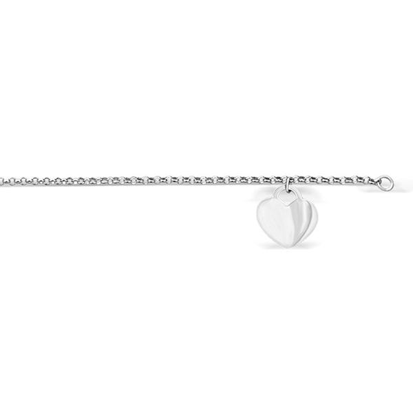 14 Karat White Gold Ankle Bracelet with Dangling Heart Charm - 10 inch