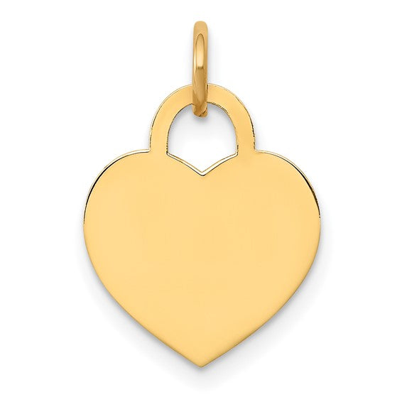 14 Karat Yellow Gold Small Polished Engravable Heart Charm Pendant