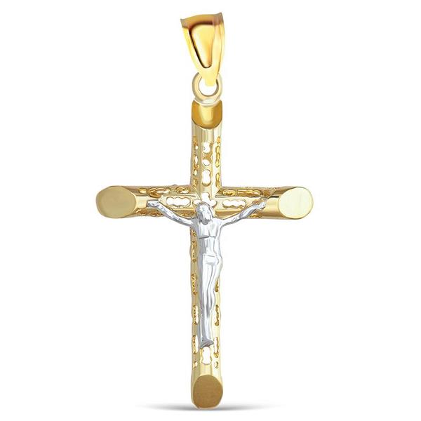 14 Karat 2 Tone Gold Cross Charm Pendant