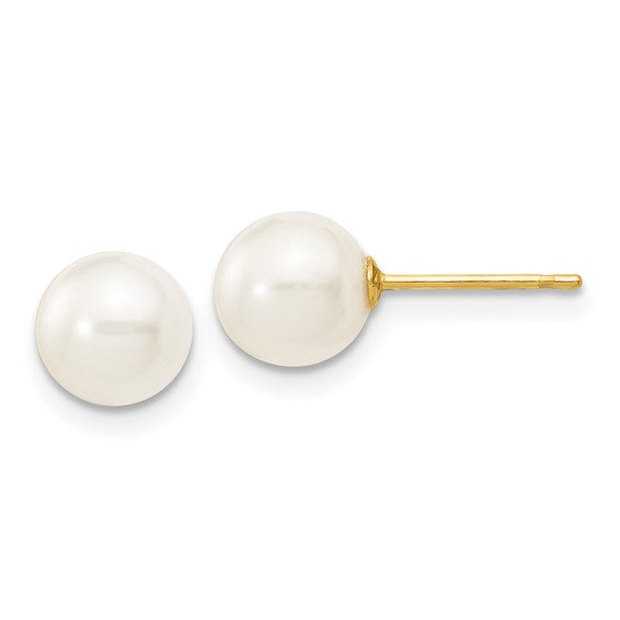 14 Karat Yellow Gold 6-7mm Pearl Stud Earrings