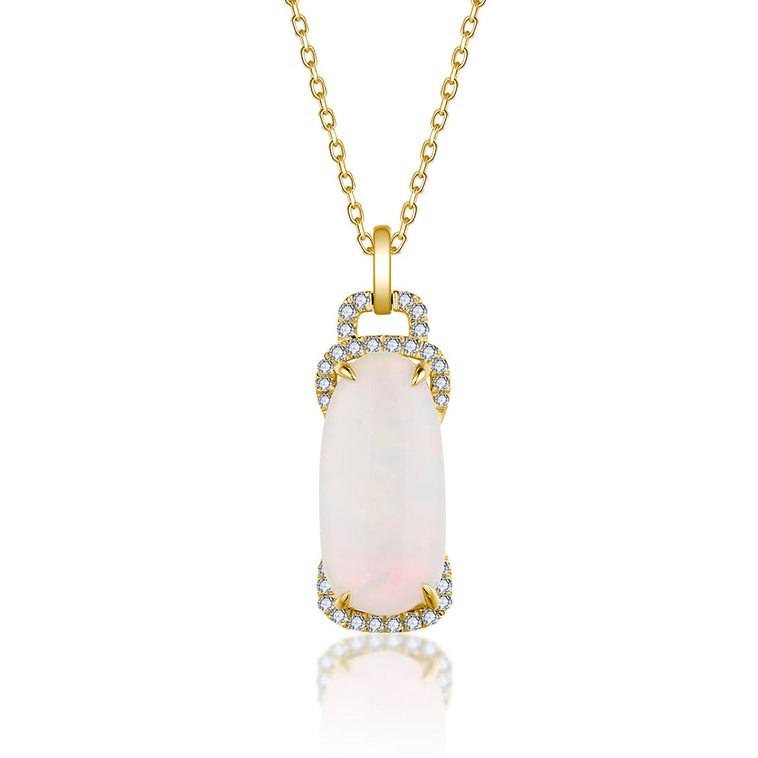 14 Karat Yellow Gold Diamond and Opal Drop Pendant