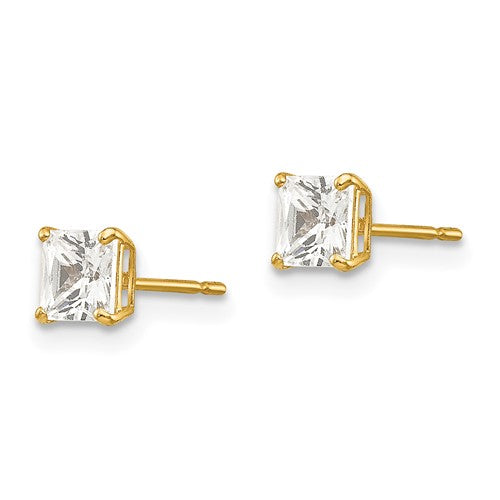 Yellow 14 Karat Gold 4mm Square Cubic Zirconia Studs