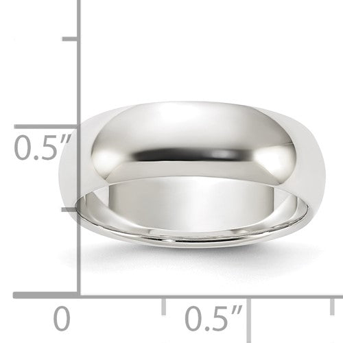 Lady's Sterling Silver White Gold 6mm Plain Wedding Band - Size 7