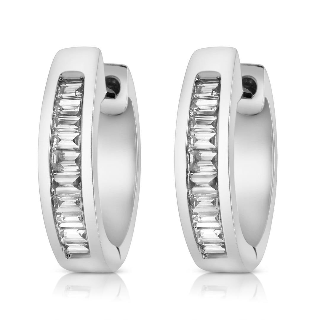 14 Karat White Gold Channel Set 0.25ct Baguette Diamond Huggie Earrings