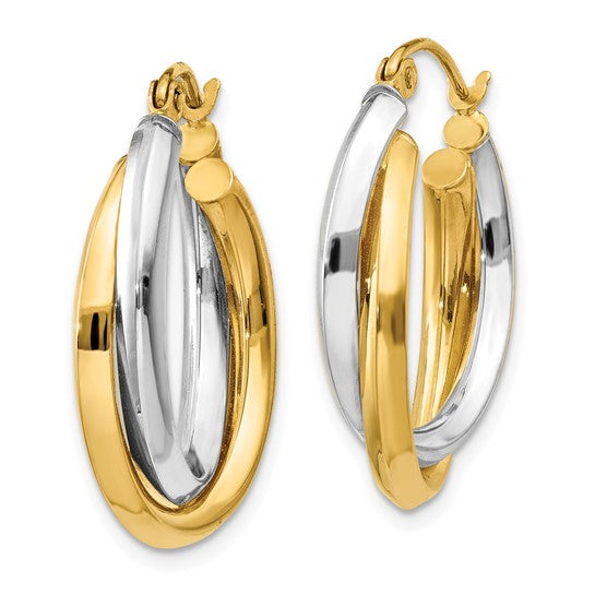 14 Karat 2 Tone Gold Polished Double Hoop Earrings