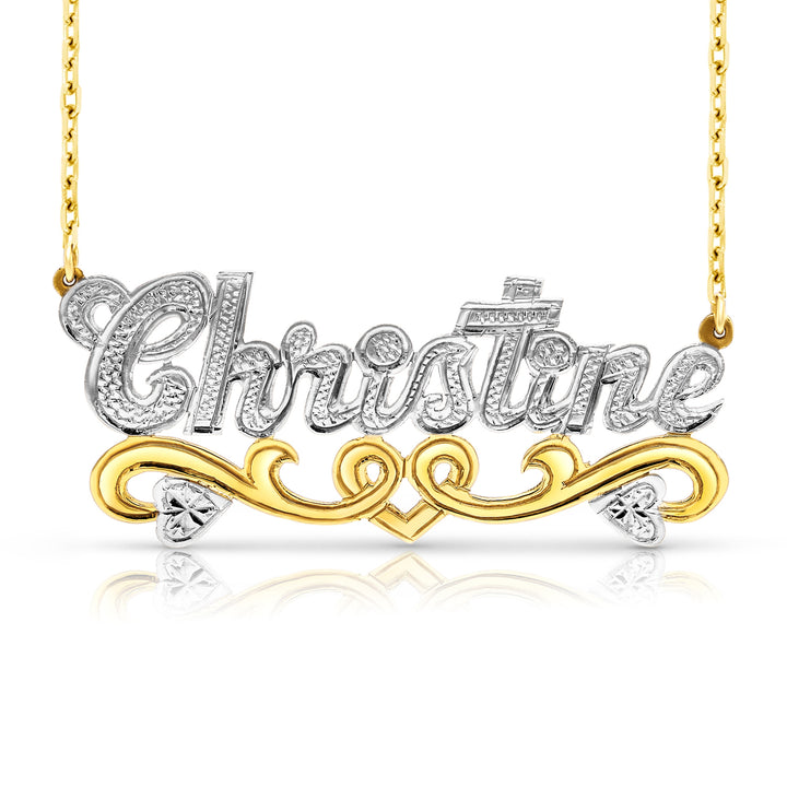 A Sample of the 14 Karat Solid Gold Name Necklace with Hearts with the name Christine in Yellow