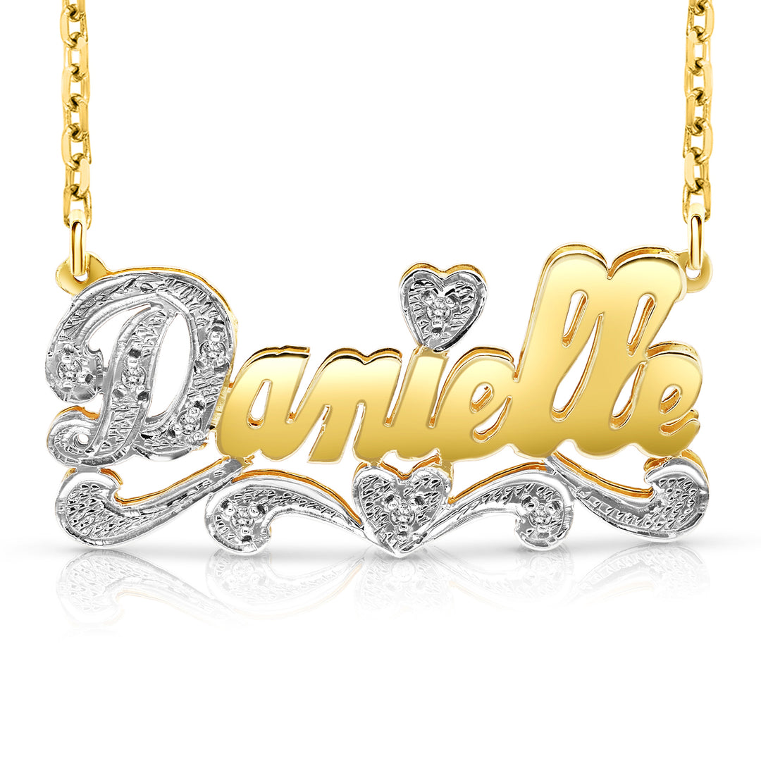 A Sample of the 14 Karat Polished and Diamond Cut 3D Name Necklace with the name Danielle in Yellow